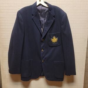 Vintage Collegiate wool blazer jacket Canada patch dark blue Mens Large gold